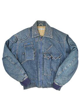 Katharine Hamnett Vintage AW 1986 Denim Cargo Bomber Jacket in Blue